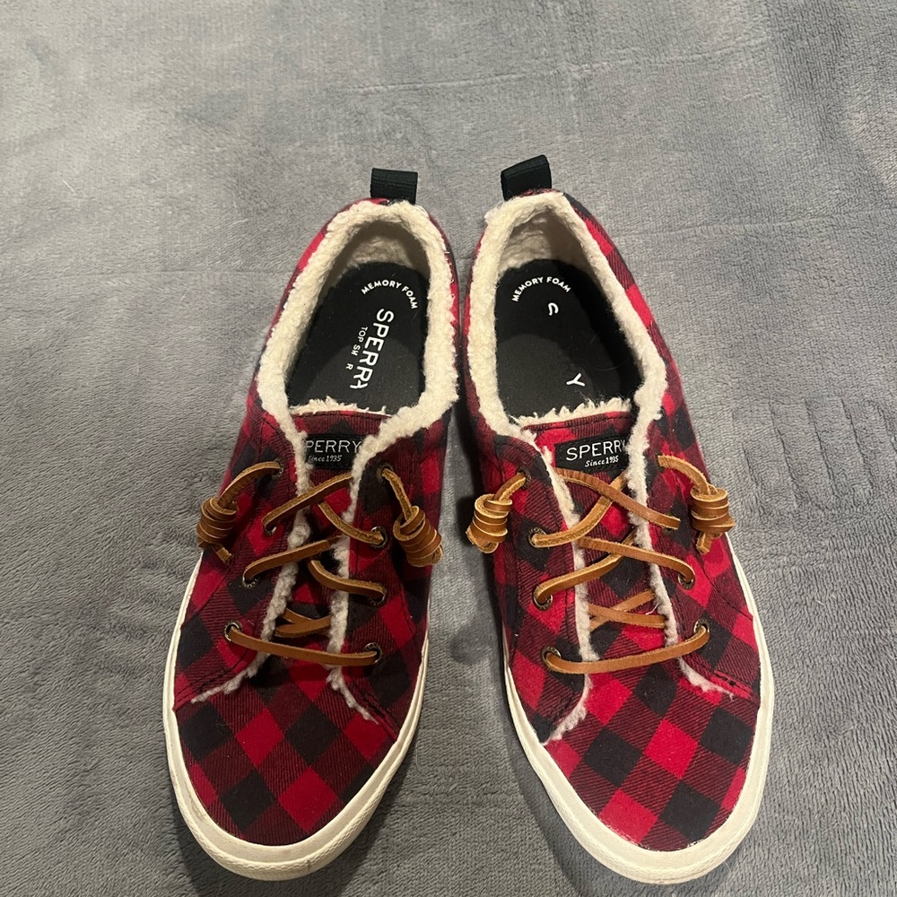 Sperry Red and Black Checkered Shoes